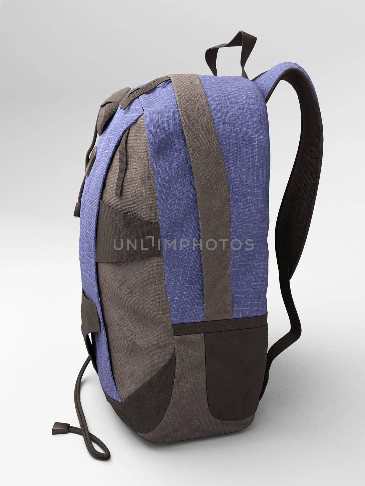Blue travel backpack close up on a light background