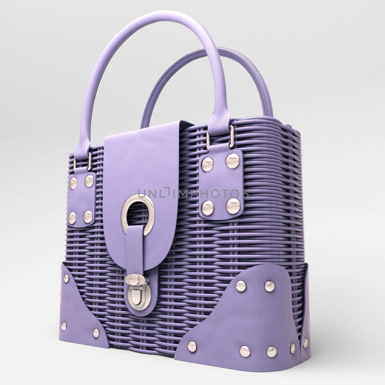 Women's lilac wicker handbag closeup on light background