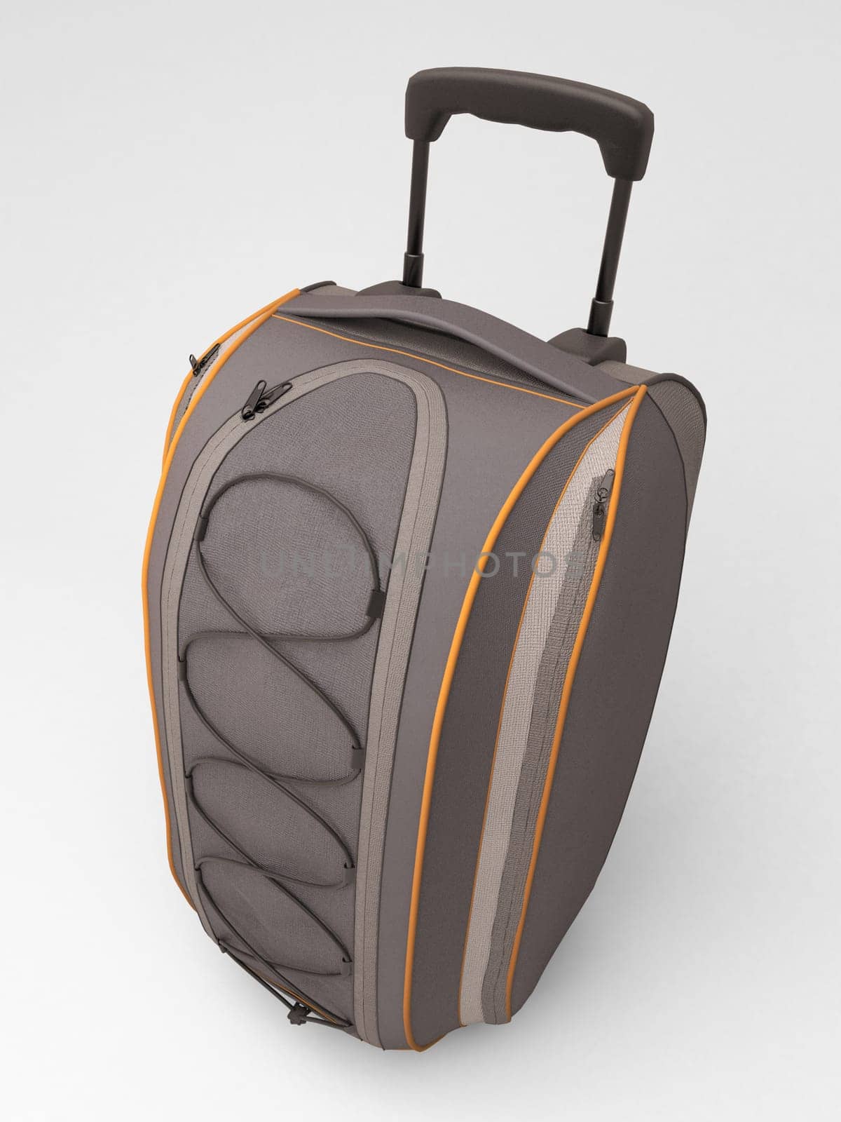 Grey travel bag close up  on light background