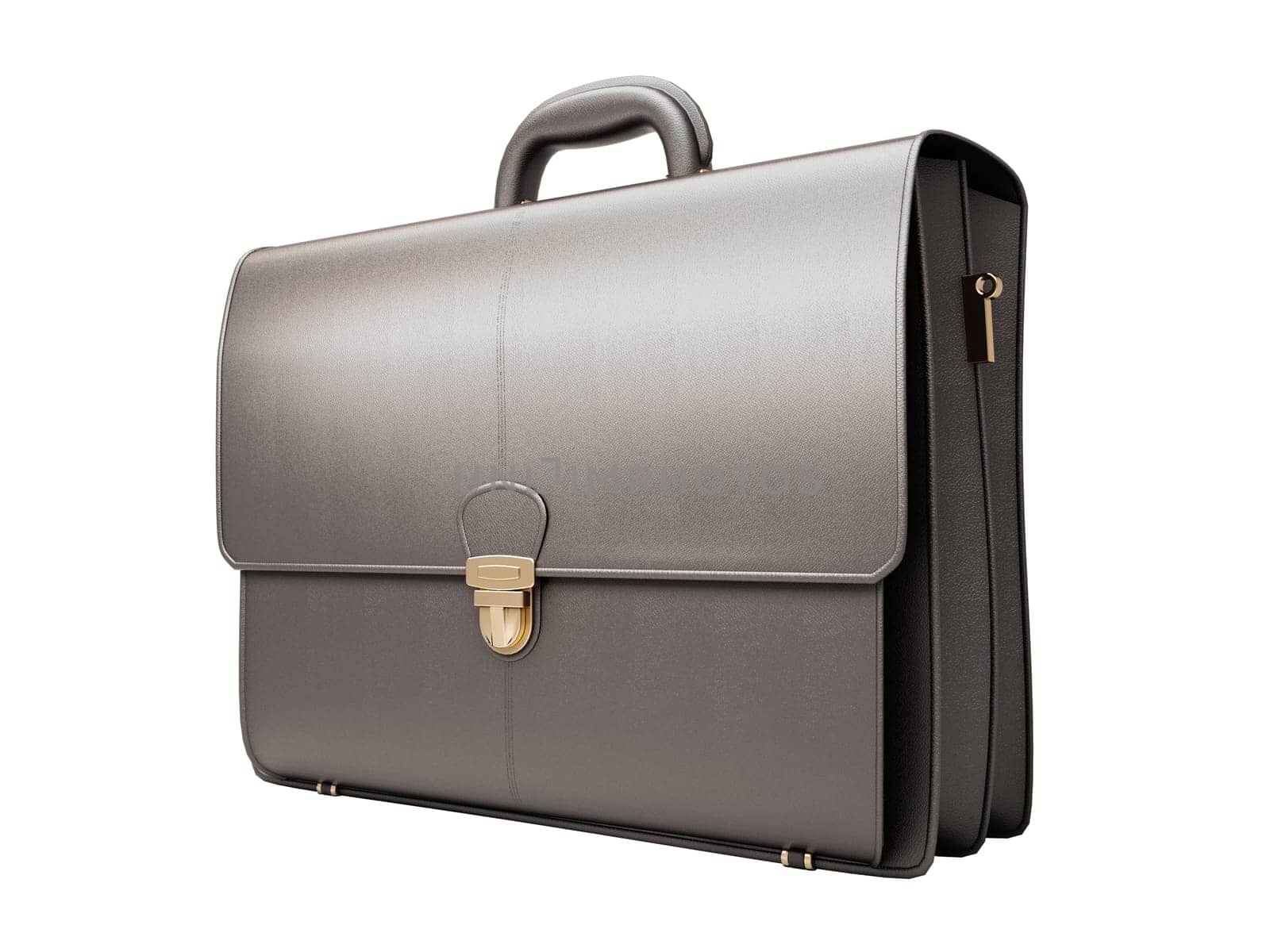 Black business briefcase isolated on white background. Material - skin