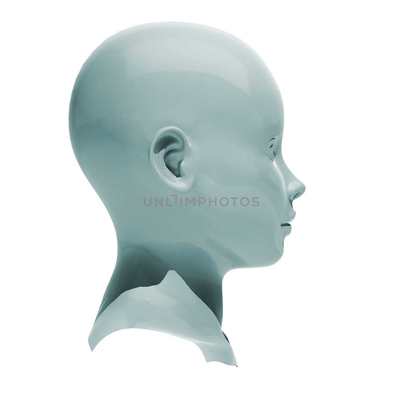 Shiny head android isolated on white background