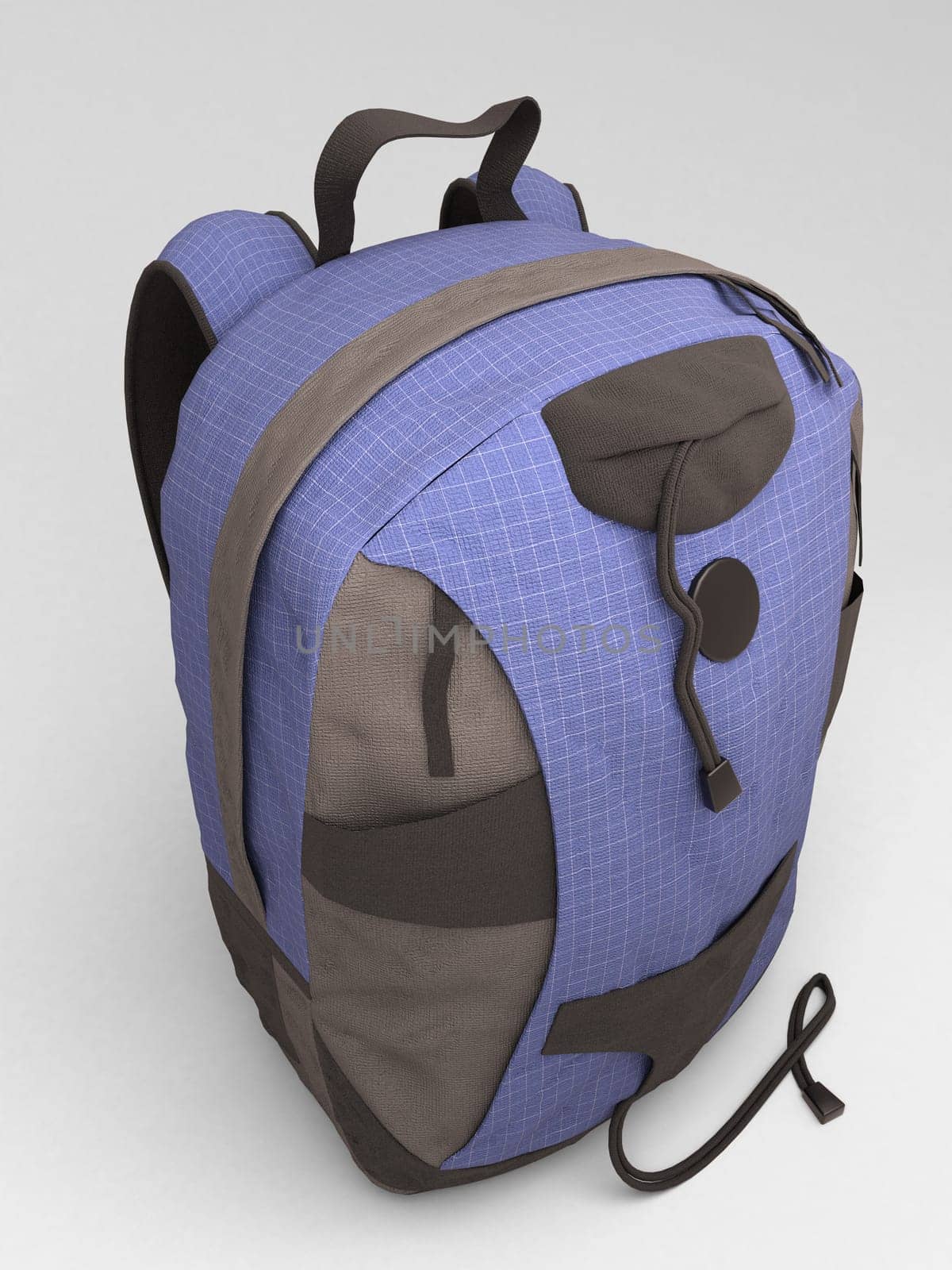 Blue travel backpack close up on a light background