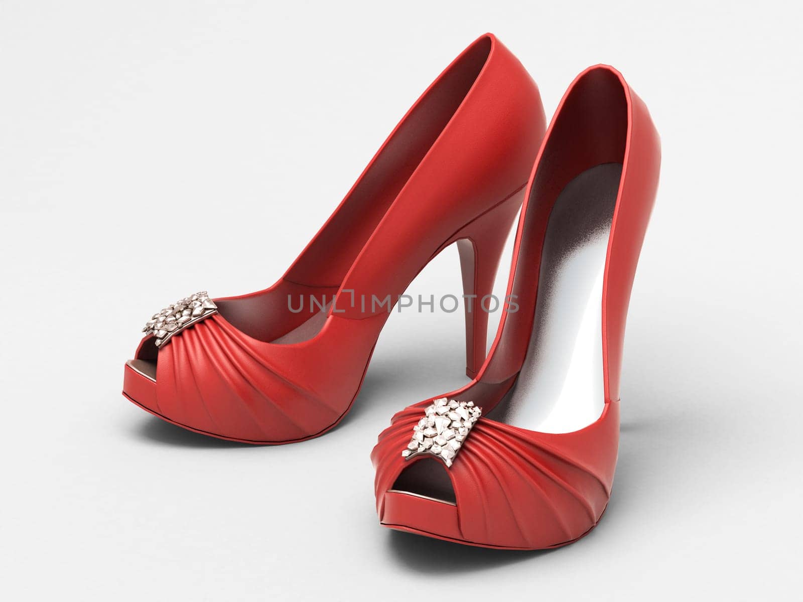 Women's red shoes closeup on a light background