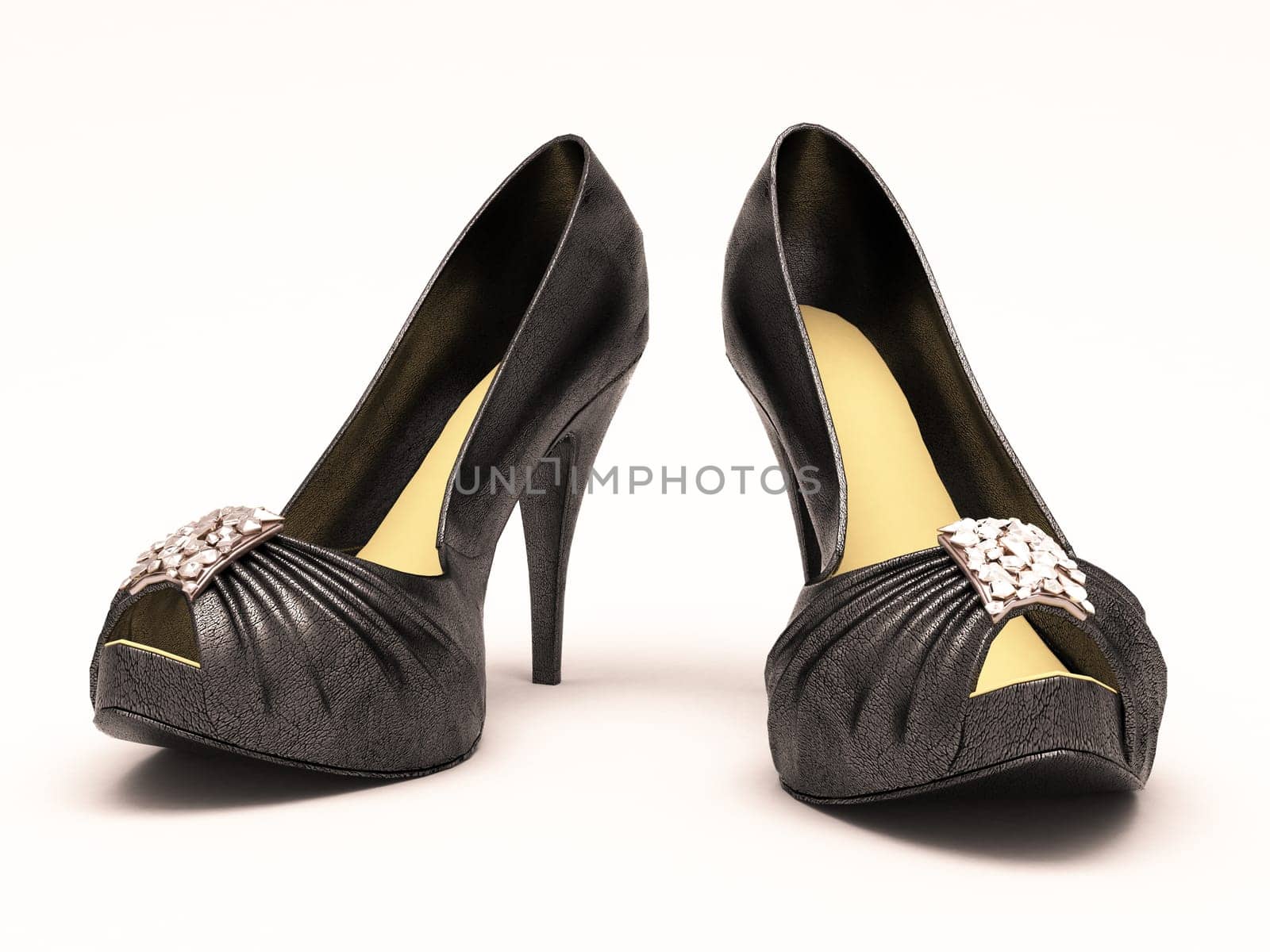 Women's black sexy shoes closeup on a light background
