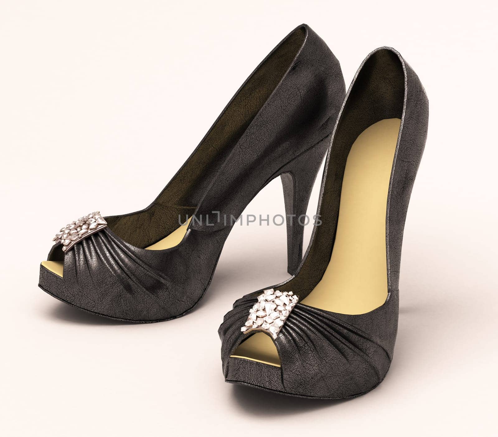 Women's black sexy shoes closeup on a light background
