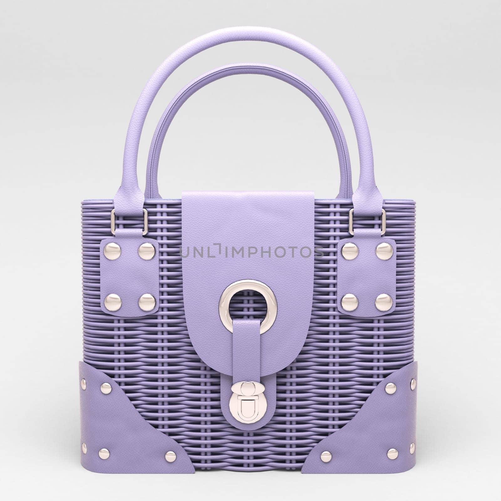 Women's lilac wicker handbag closeup on light background