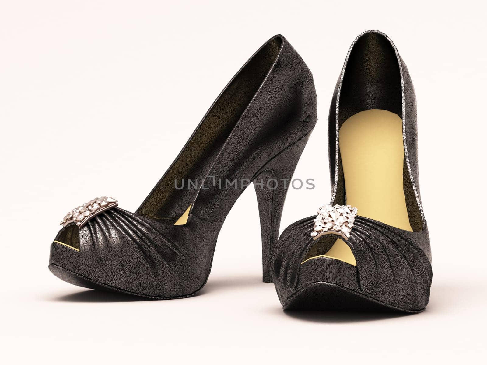 Women's black sexy shoes closeup on a light background