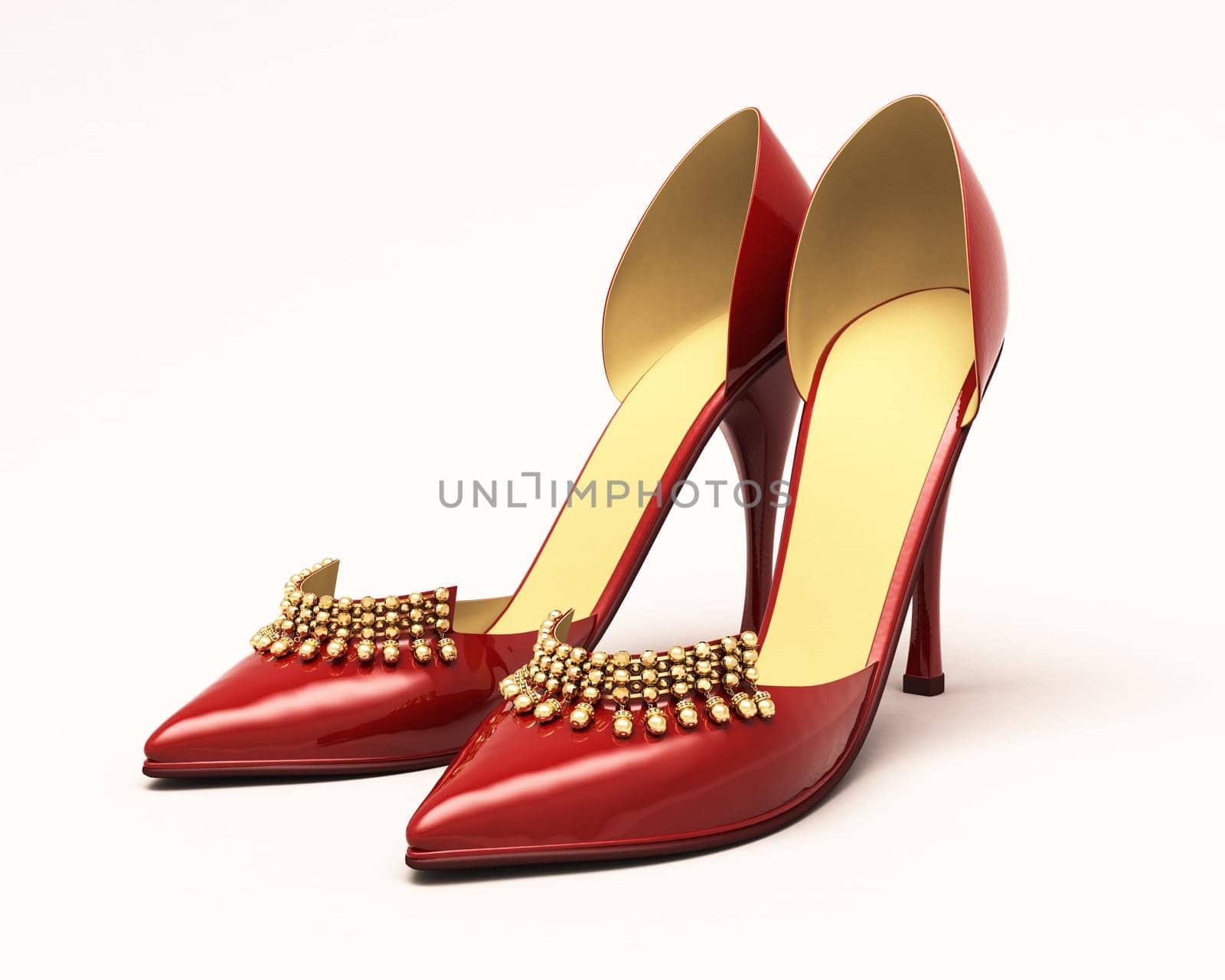 Women's red shoes closeup on a light background