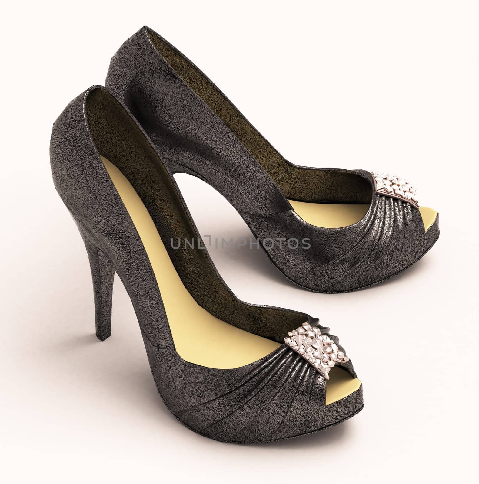 Women's black sexy shoes closeup on a light background