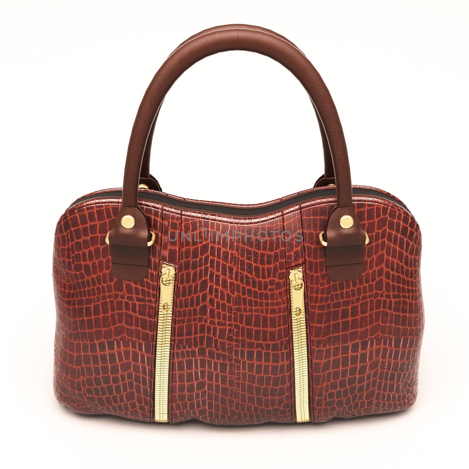 Crocodile leather women's handbag isolated on white background