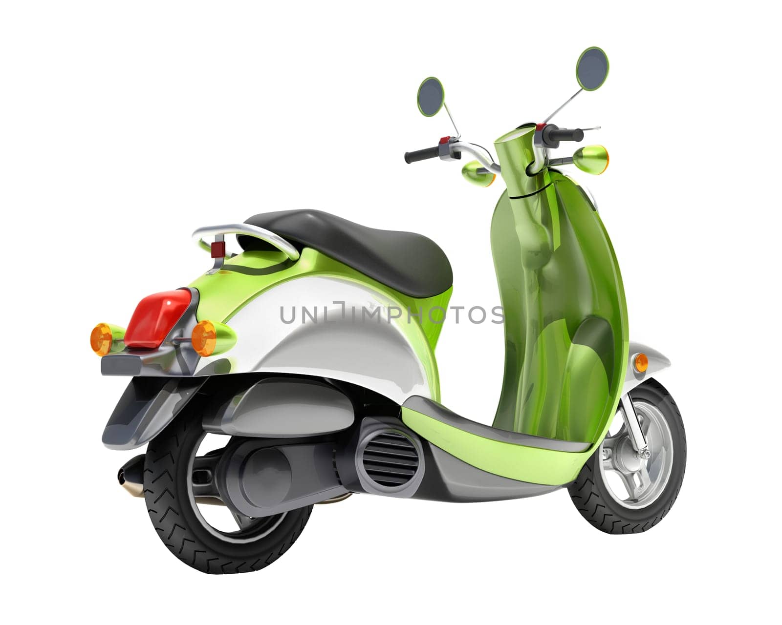 Trendy green scooter close up on a light background