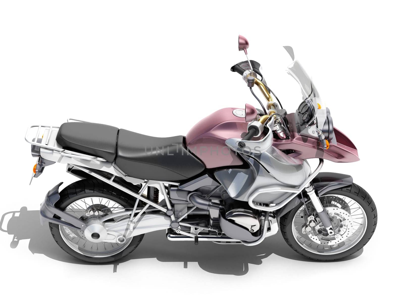 Dual-sports motorcycle close-up on a light background