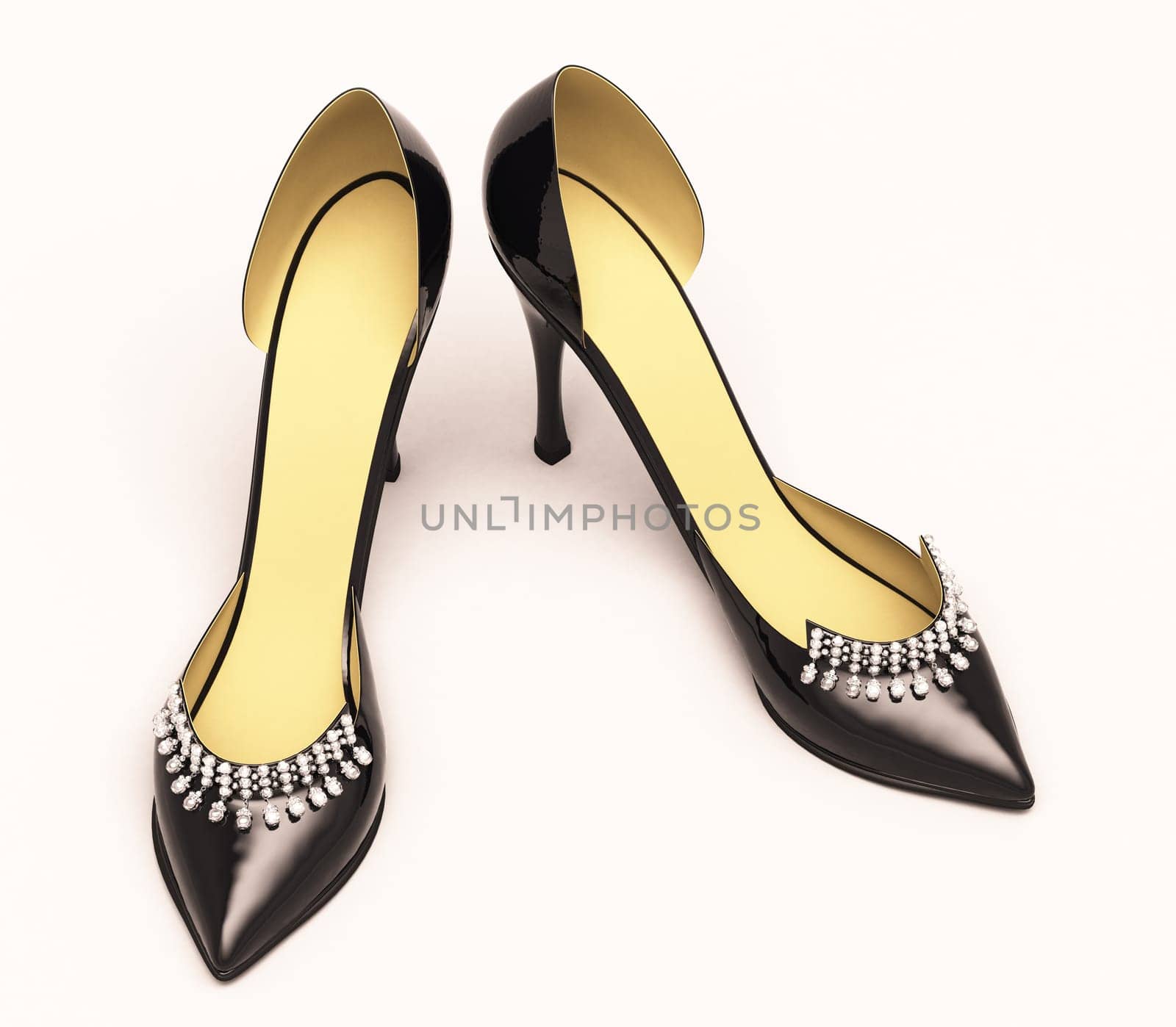 Women's black shoes closeup on a light background