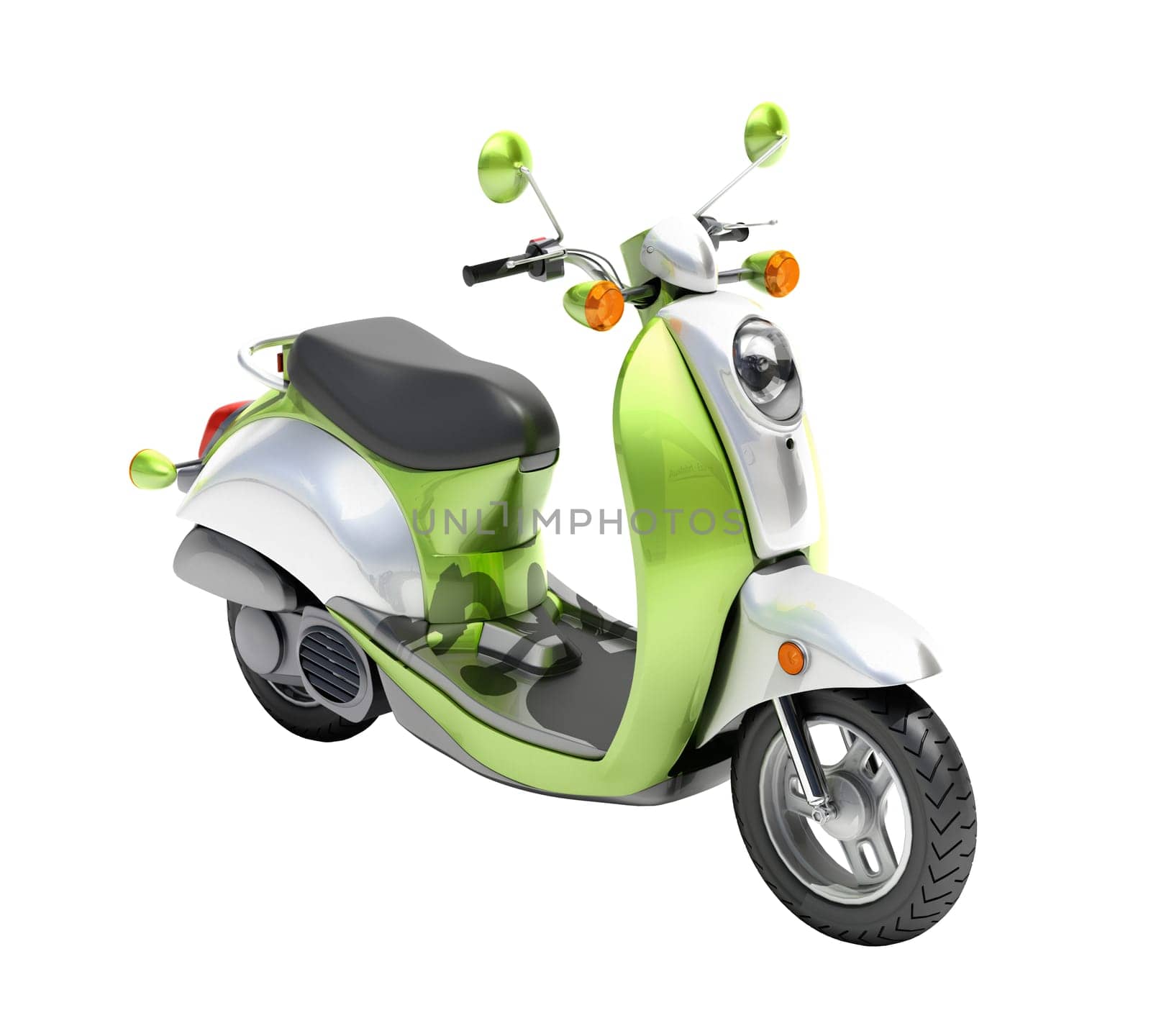 Trendy green scooter close up on a light background