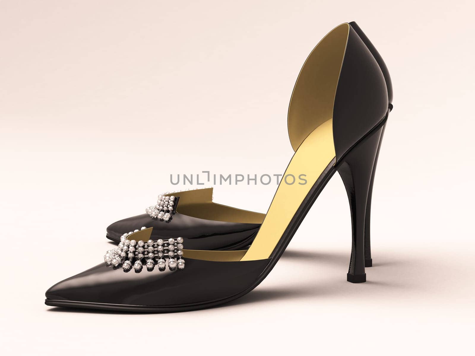 Women's black shoes closeup on a light background