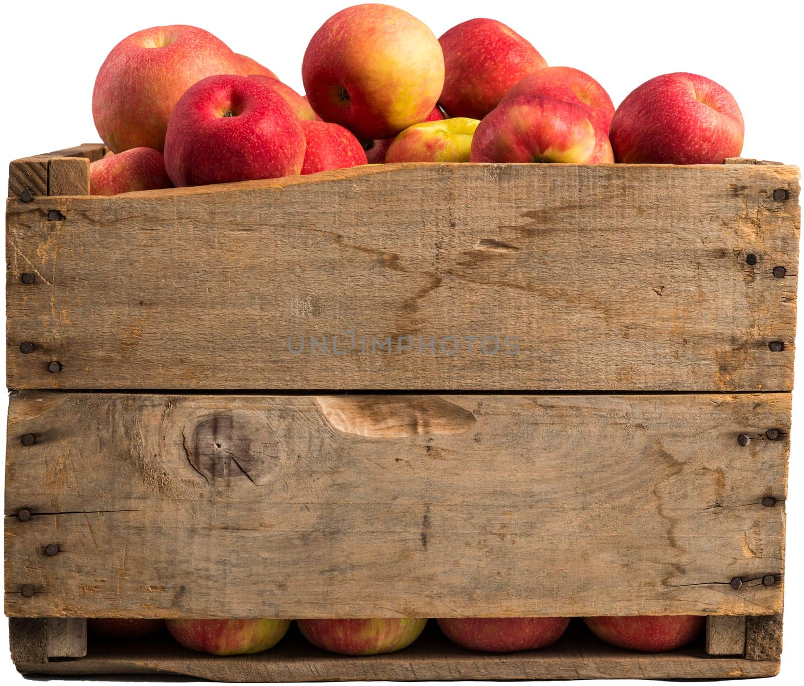 crate full of apples isolated on white background.