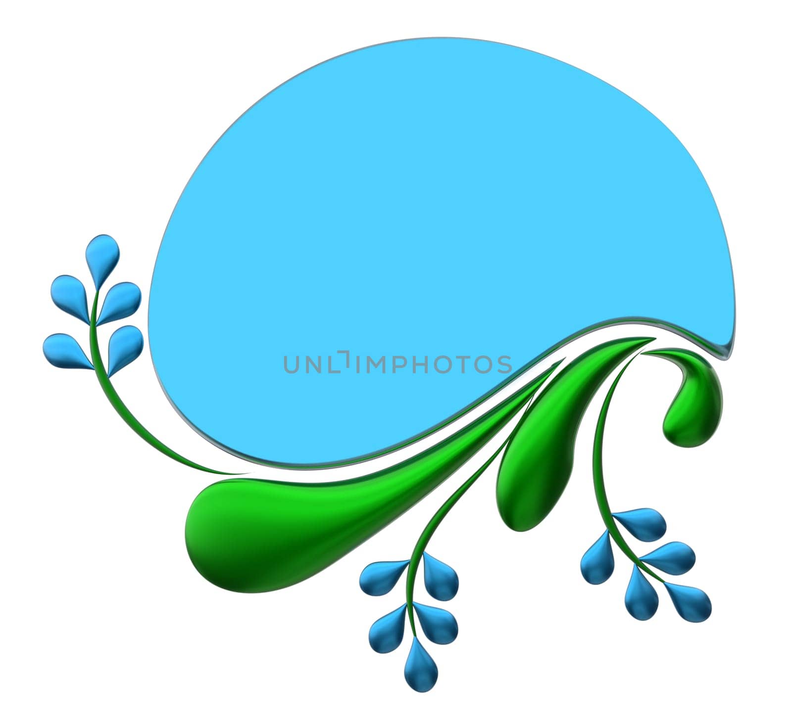Green and blue form with leafs and flowers