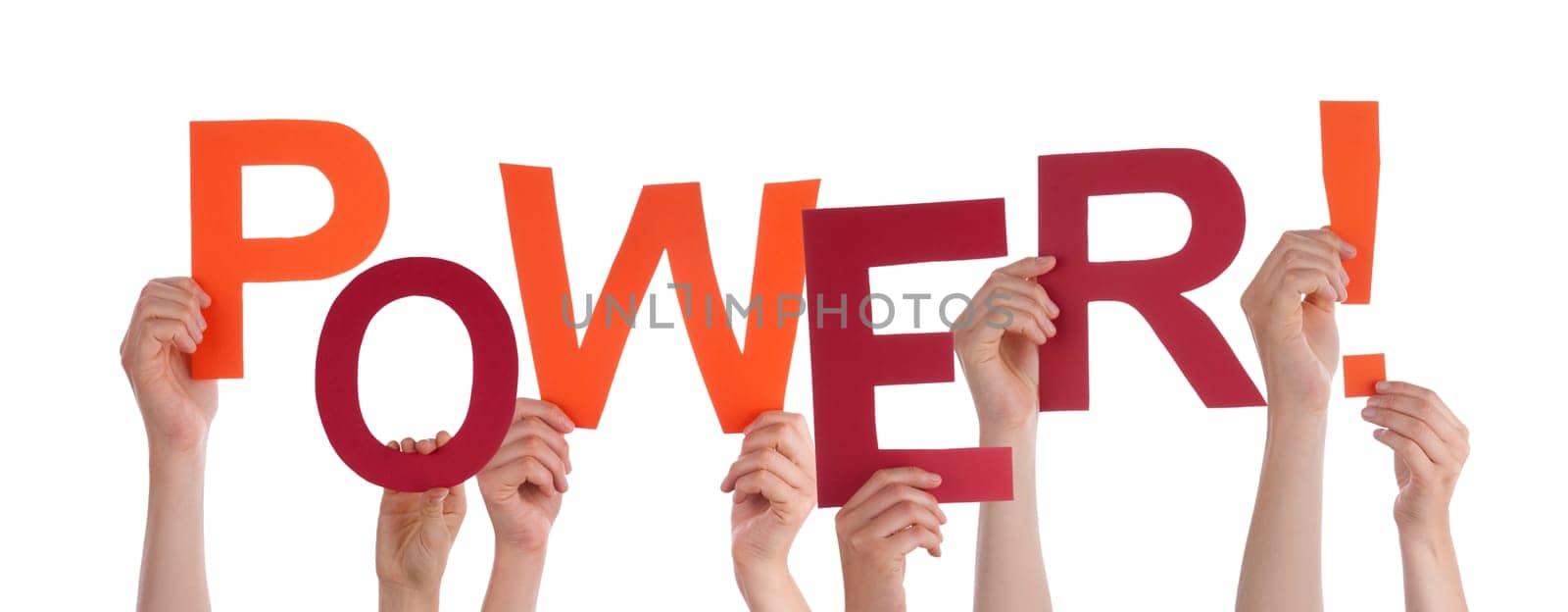 Many Hands Holding the Colorful Word Power, Isolated