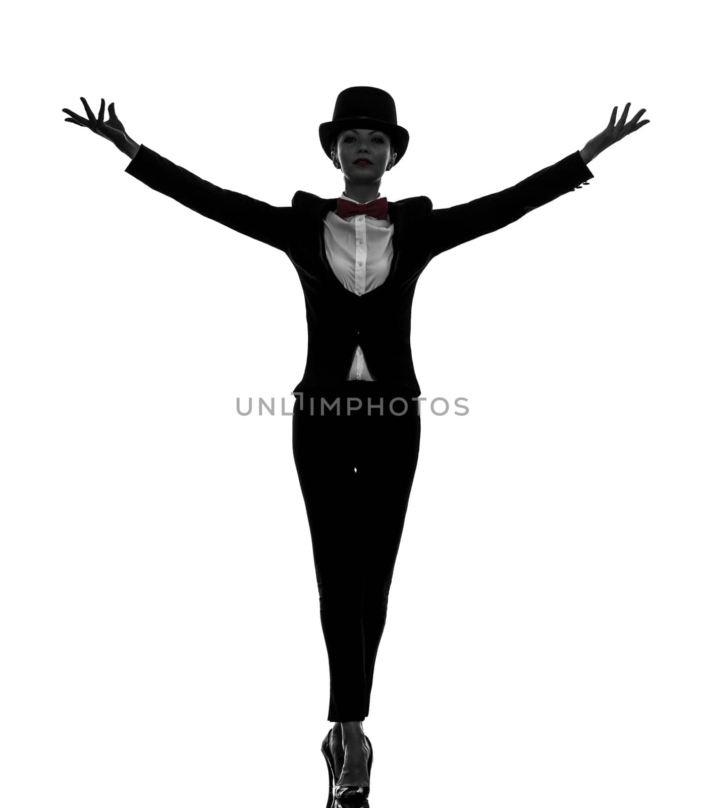 one caucasian woman master of ceremonies  presenter in silhouette  on white background