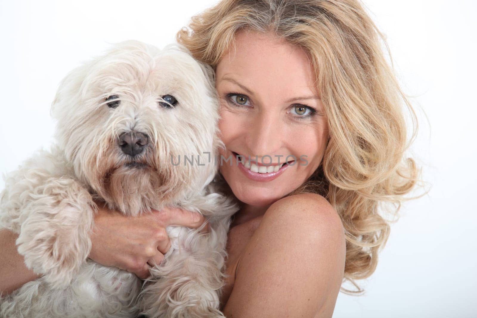 Close-up of woman and her dog.