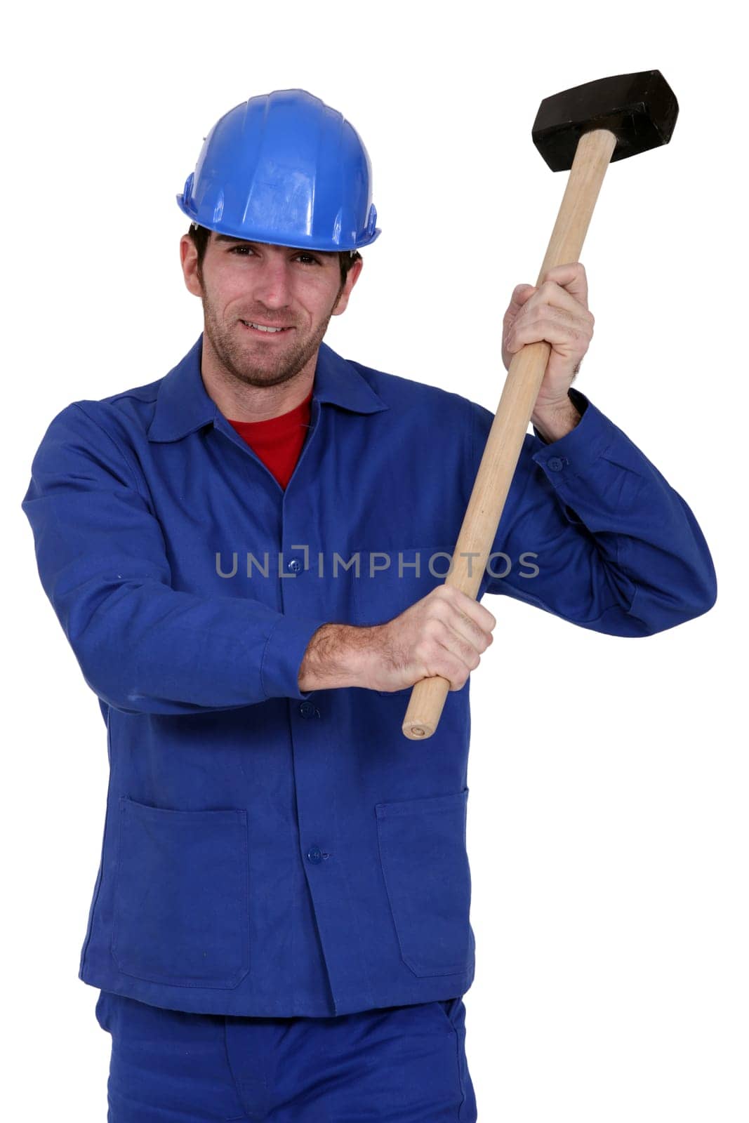Construction worker holding a mallet