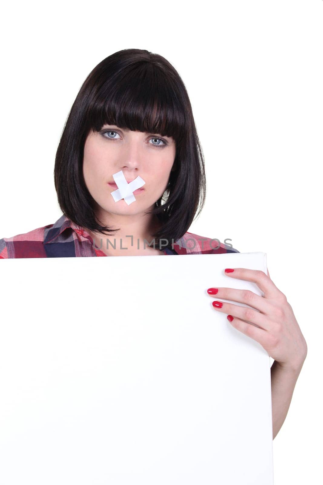 Talkative woman with her mouth sealed off