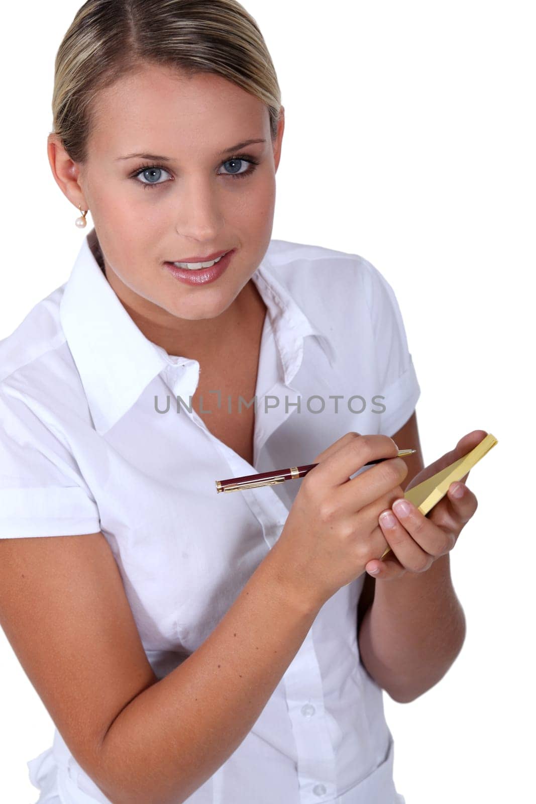 Young waitress with an order pad