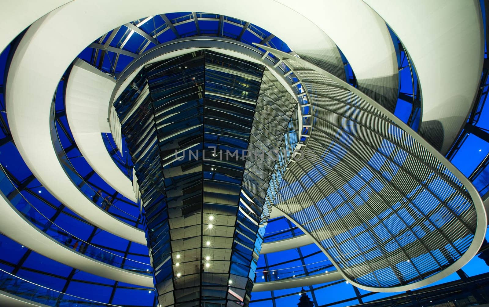 Inside the glass dome of the Reichstag in Berlin, Germany.