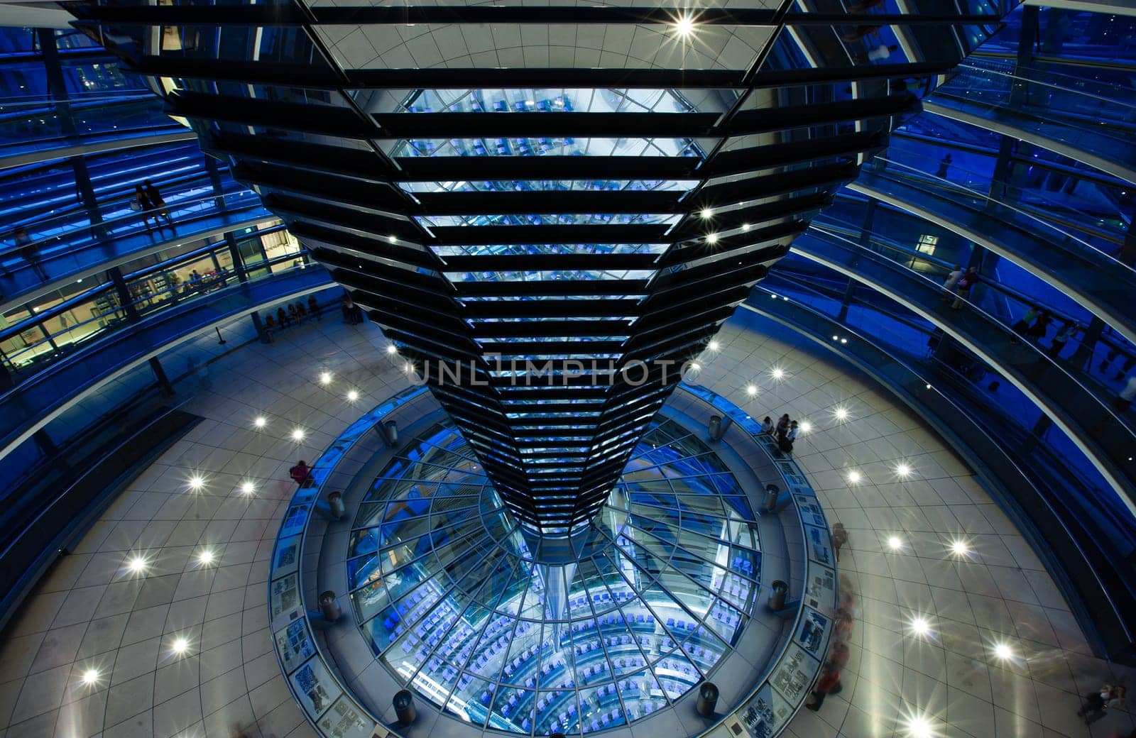 Inside the glass dome of the Reichstag in Berlin, Germany.