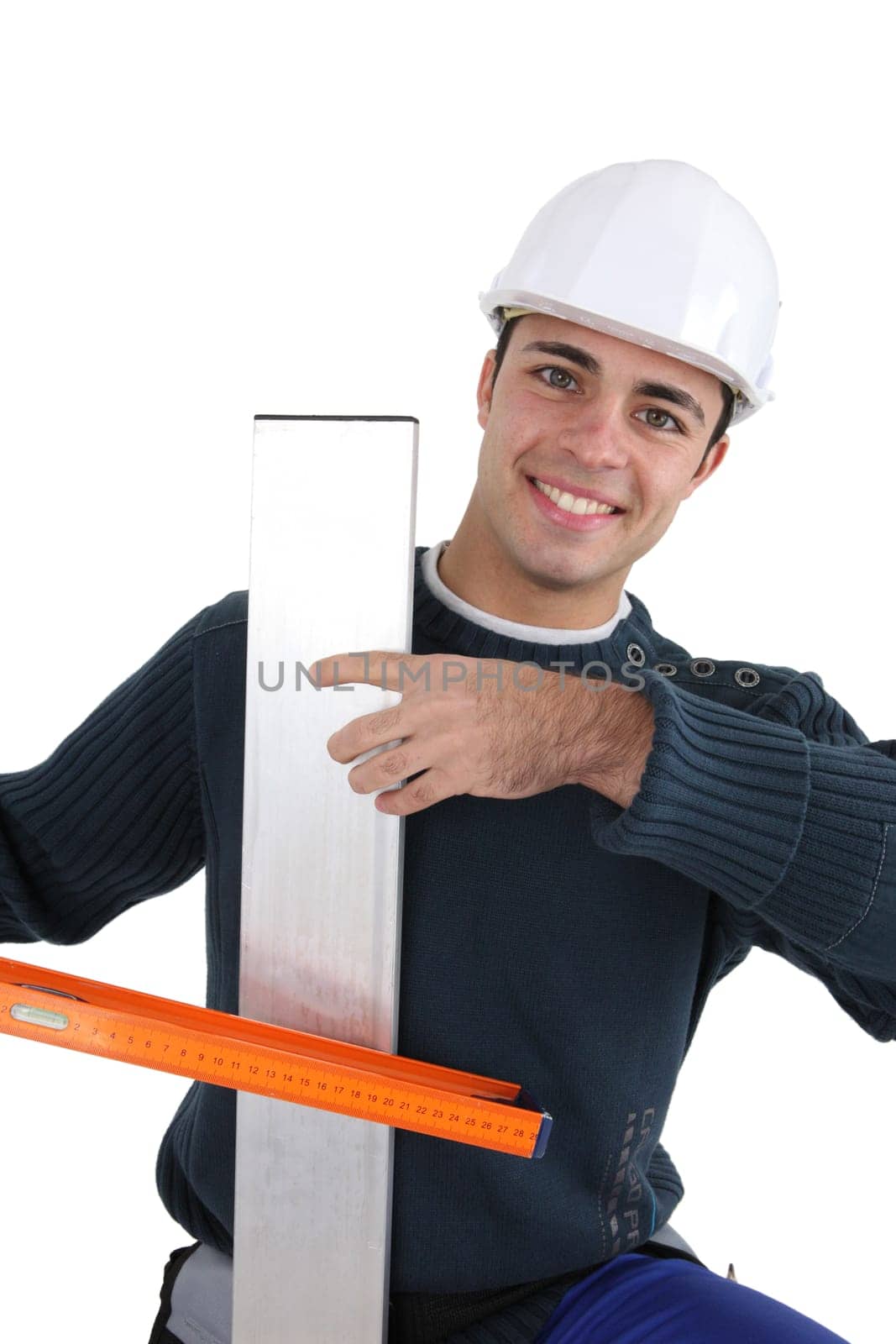 Worker with spirit level