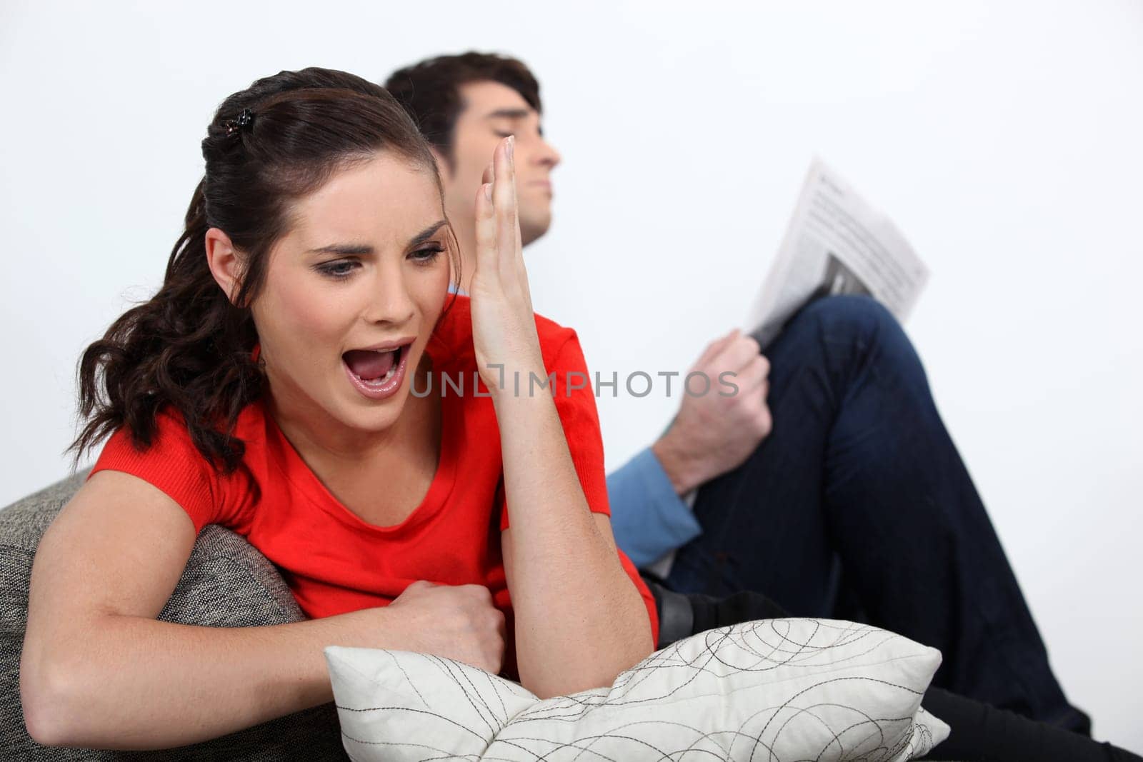 Woman watching a football game