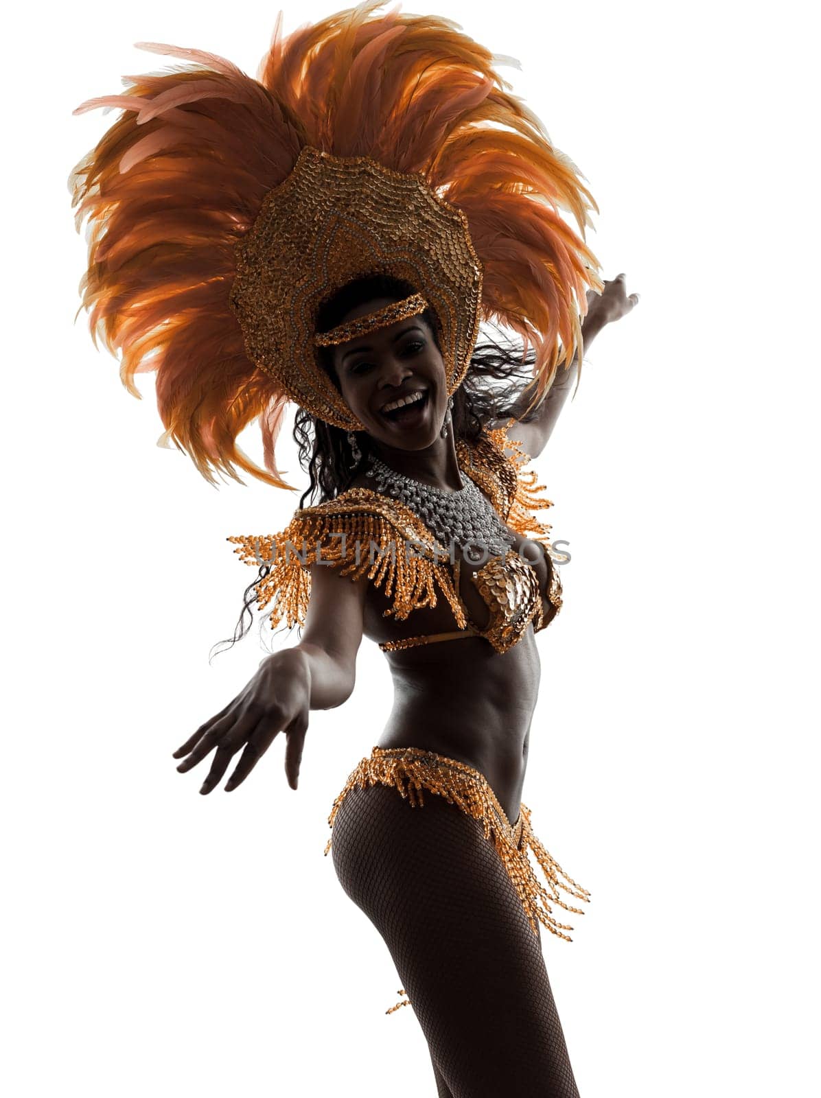 one african woman samba dancer  dancing silhouette  on white background