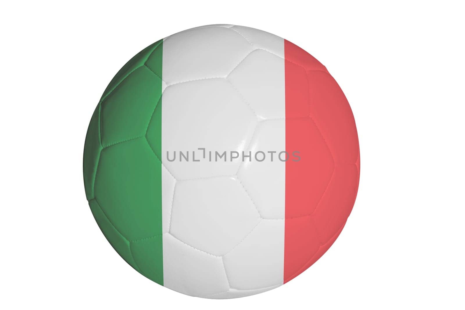 Italian flag graphic on soccer ball isolated on white