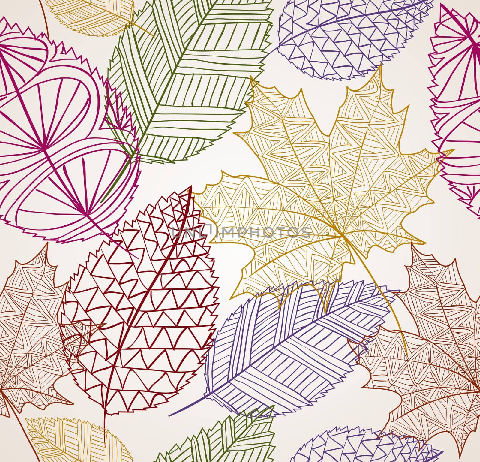 Vintage Hand drawn autumn tree leaves seamless pattern background. EPS10 vector file with transparency organized in layers for easy editing.