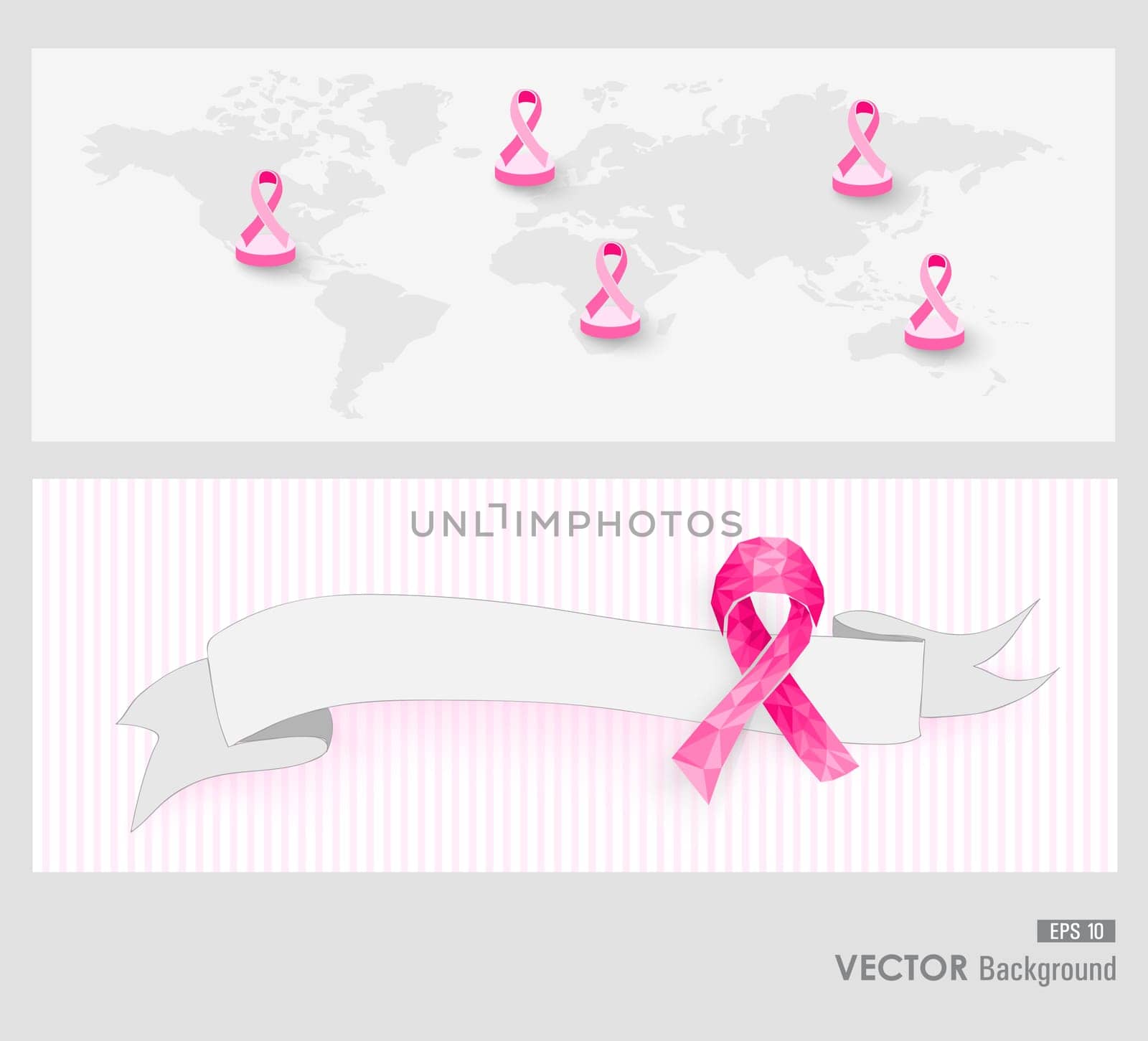 Global breast cancer awareness concept illustration web banners. Connecting the World map. EPS10 vector file with transparency organized in layers for easy editing.