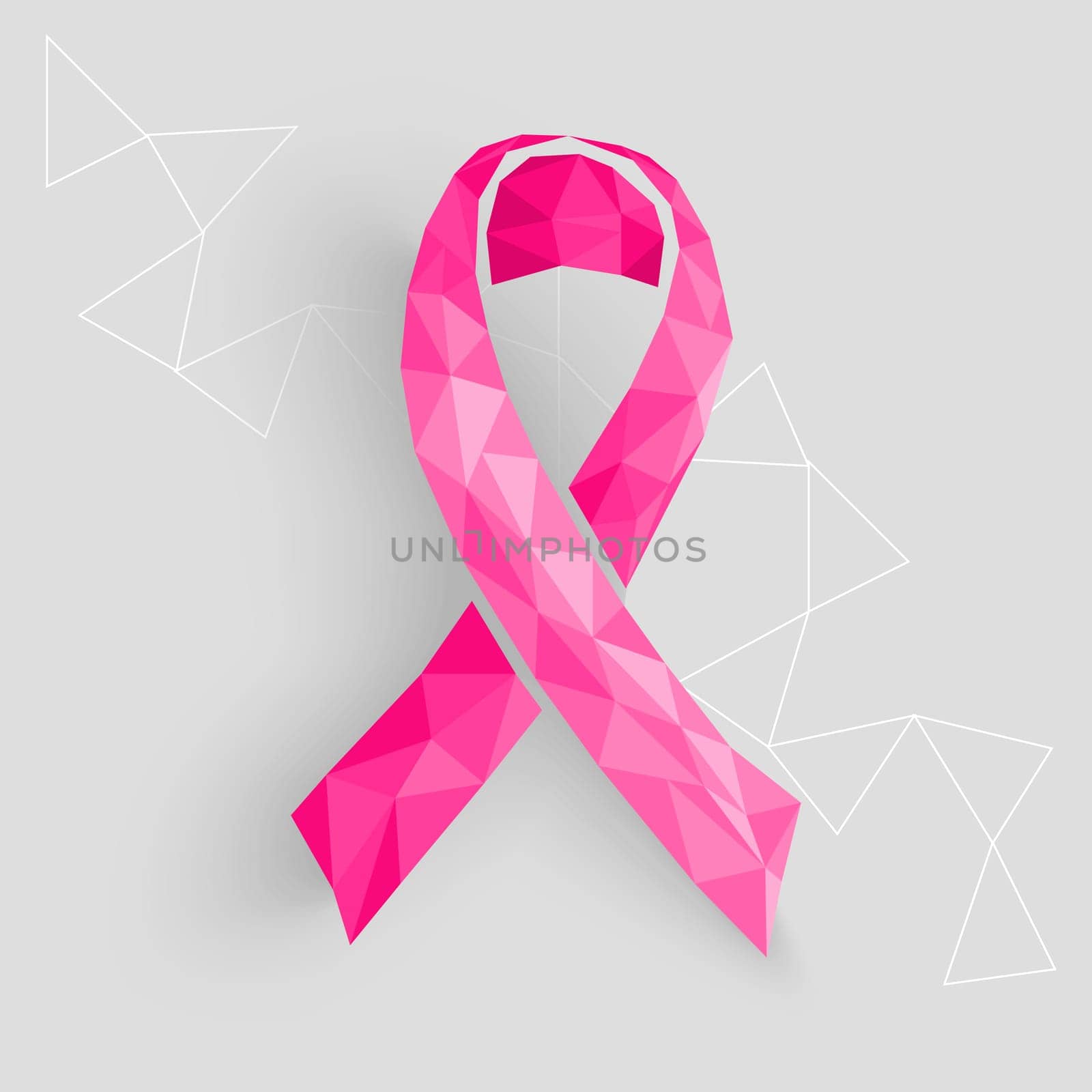 Breast cancer awareness ribbon symbol made with transparent triangles over grey background. EPS10 vector file with transparency organized in layers for easy editing.