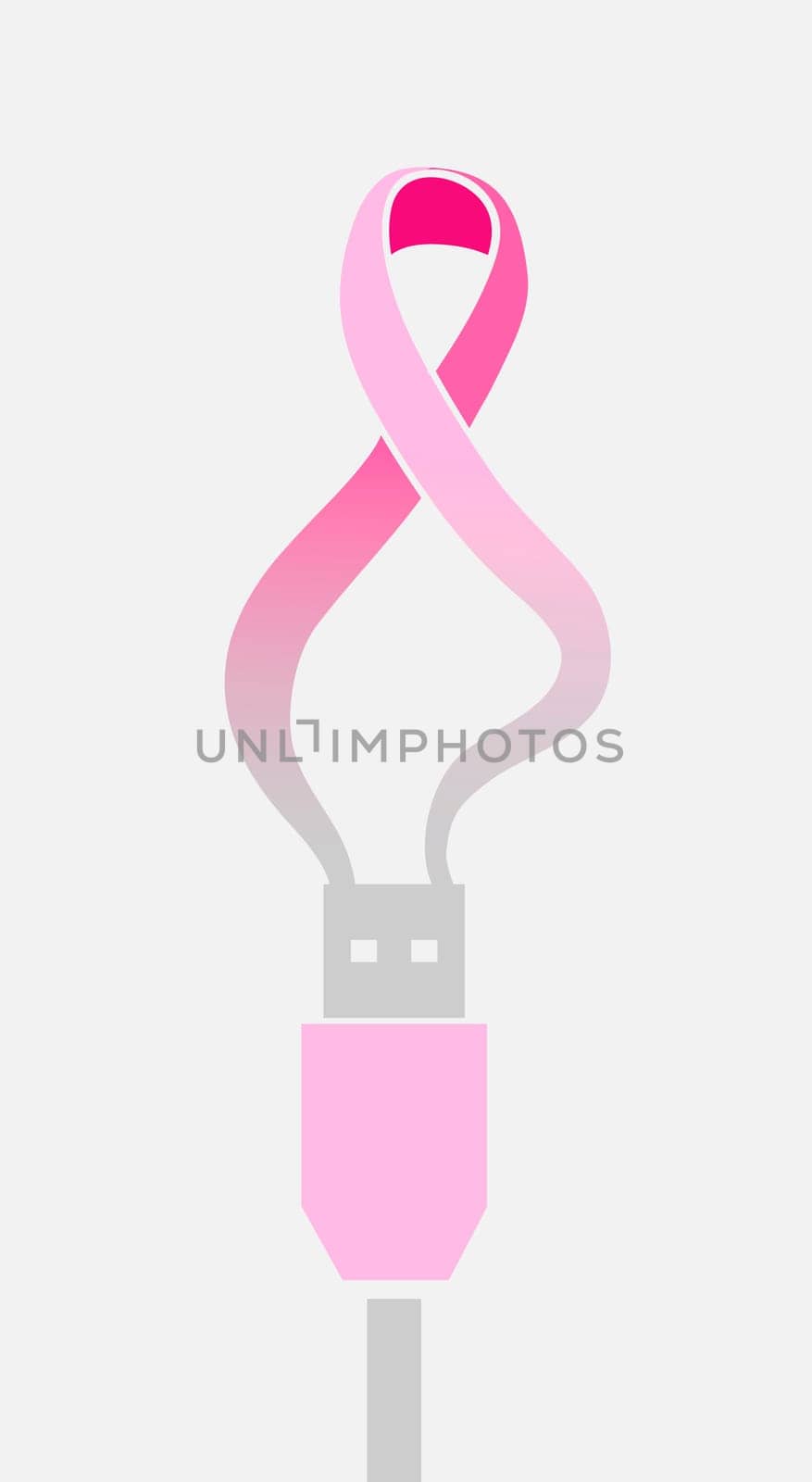 Breast cancer ribbon symbol awareness concept with usb wire, communication as collaboration concept illustration. EPS10 vector file with transparency organized in layers for easy editing.