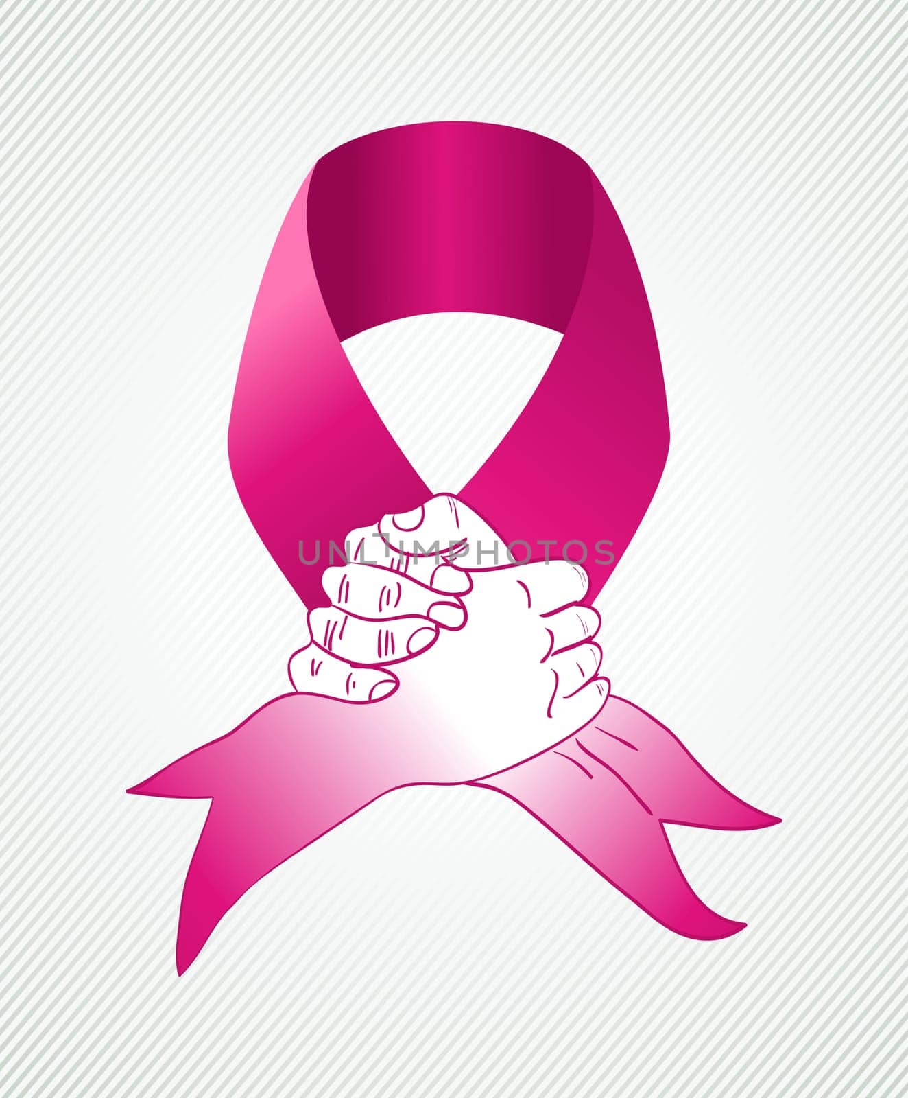 Global collaboration breast cancer awareness concept illustration. Human hands shake together creating a ribbon symbol. EPS10 vector file organized in layers for easy editing.