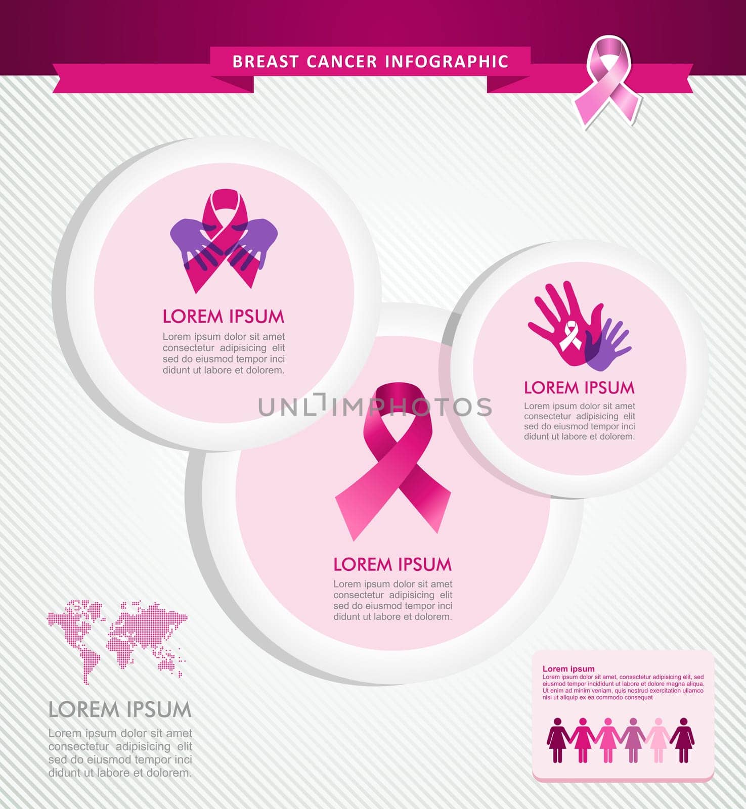 Breast cancer awareness infographics ribbon symbol template. Place your text and data here. EPS10 vector file organized in layers for easy editing.
