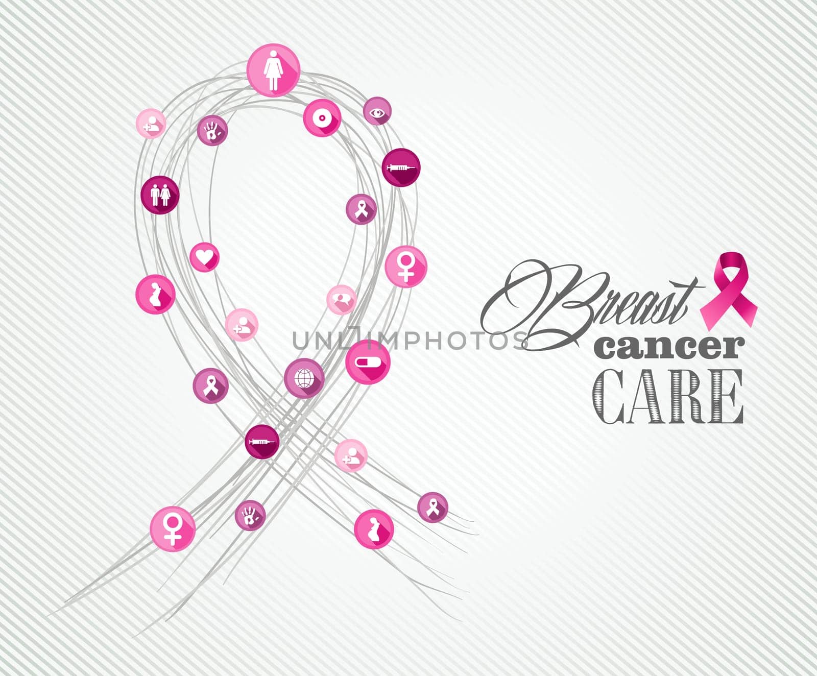 Global collaboration breast cancer awareness concept illustration with icons forming a ribbon symbol. EPS10 vector file organized in layers for easy editing.