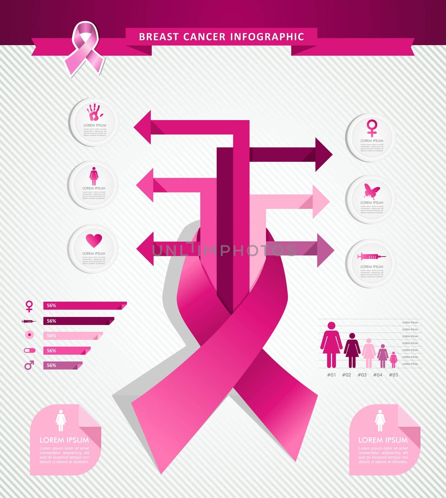 Breast cancer awareness concept arrows Infographics template design. EPS10 vector file organized in layers for easy editing.