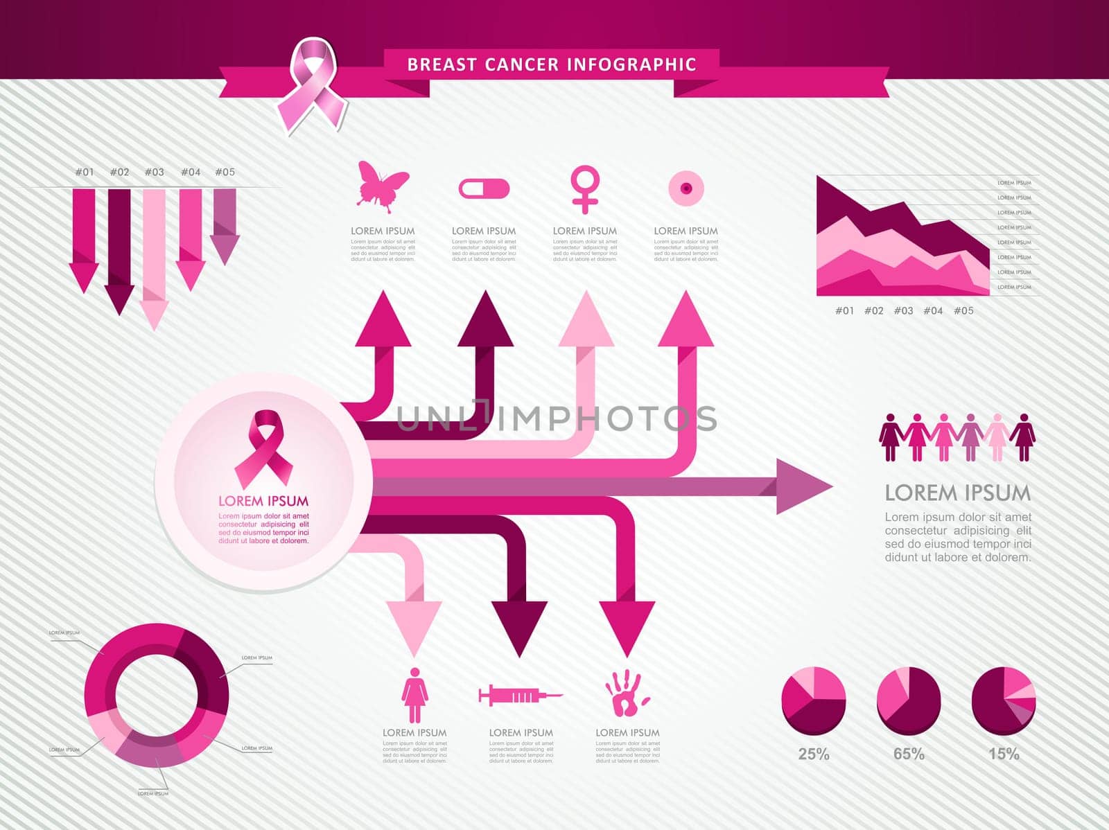 Breast cancer awareness concept Infographics template. EPS10 vector file organized in layers for easy editing.