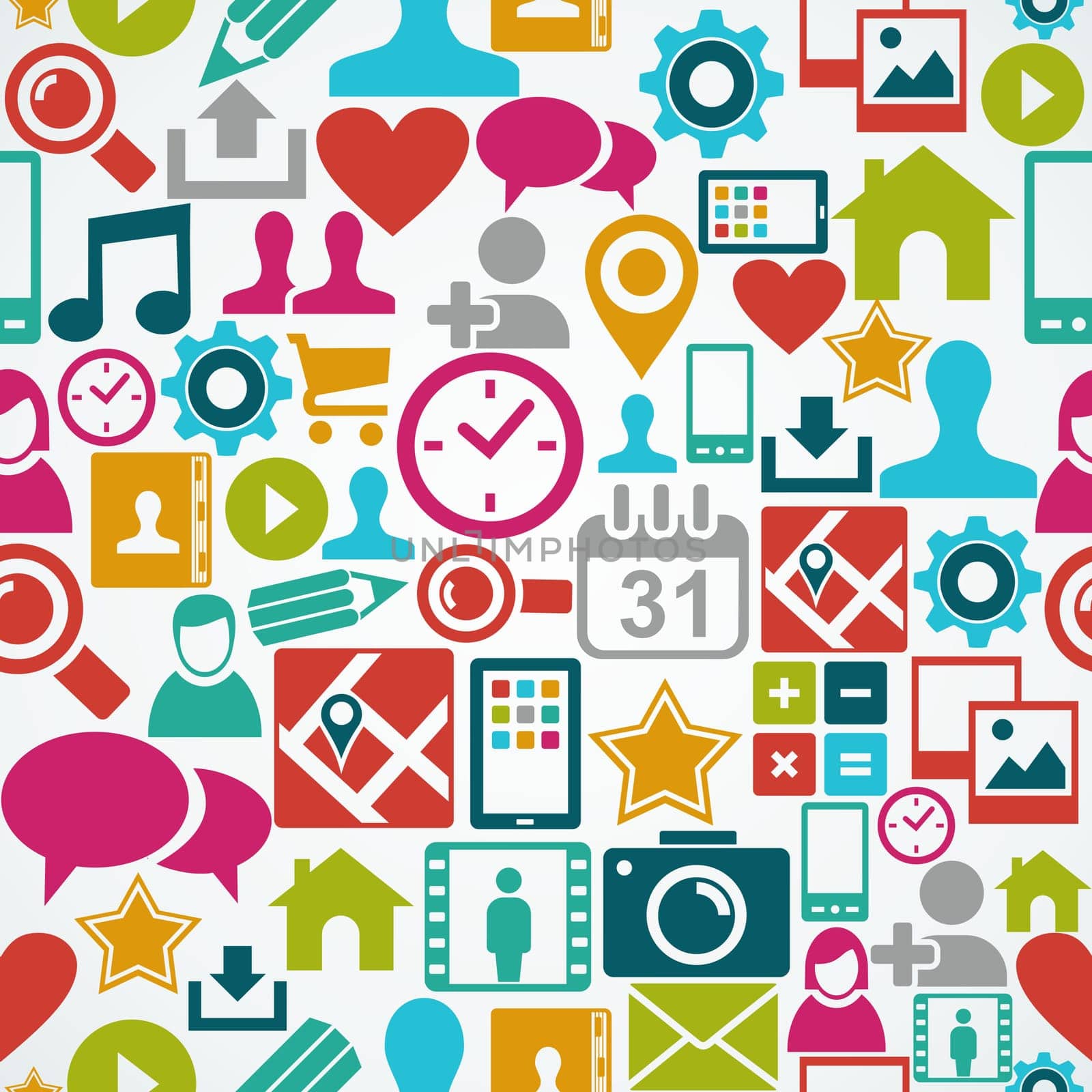 Colorful social media network icons seamless pattern background. EPS10 vector file organized in layers for easy editing.