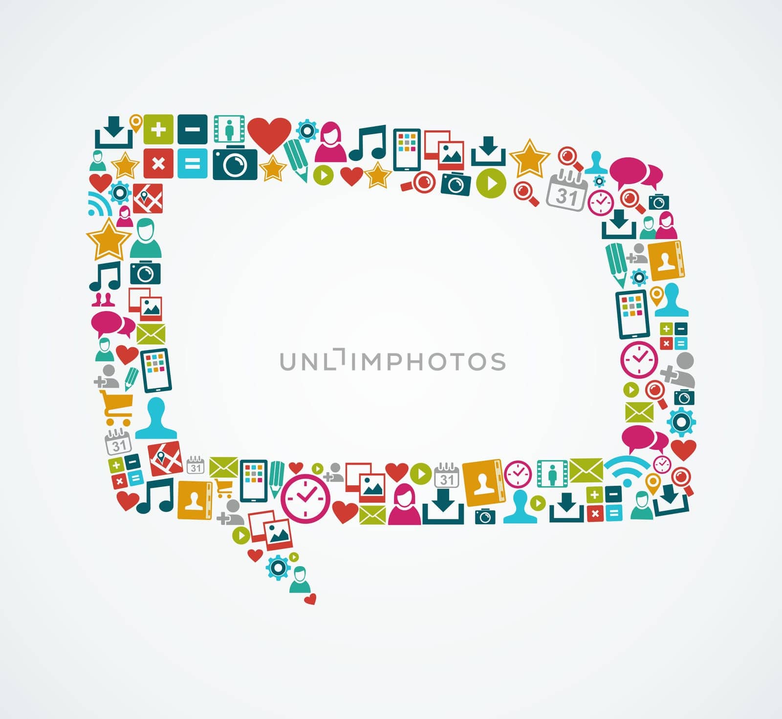 Isolated colorful social media icons speech bubble shape composition. EPS10 vector file organized in layers for easy editing.
