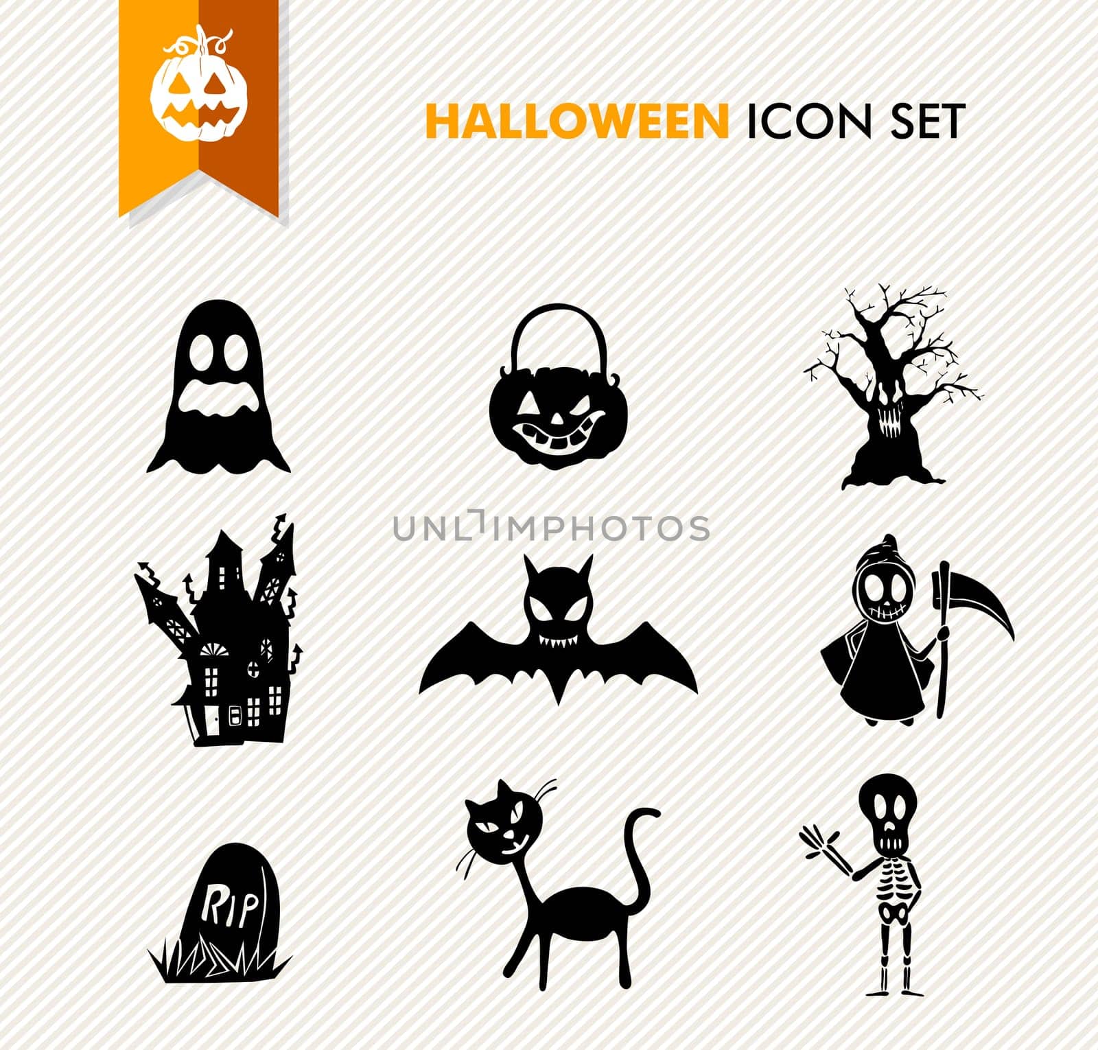 Basic isolated Halloween icons set. Vector file organized in layers for easy editing.