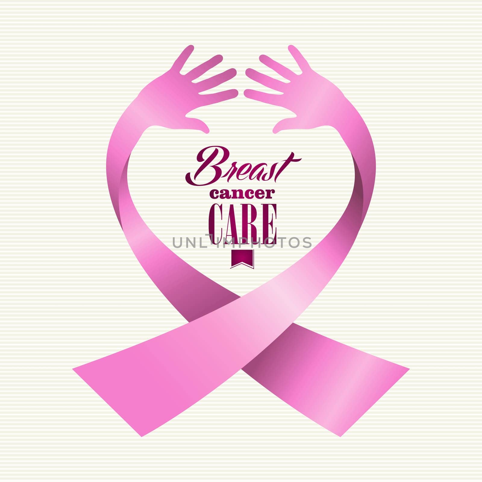 Breast cancer awareness ribbon element text made with human hands. EPS10 vector file organized in layers for easy editing.