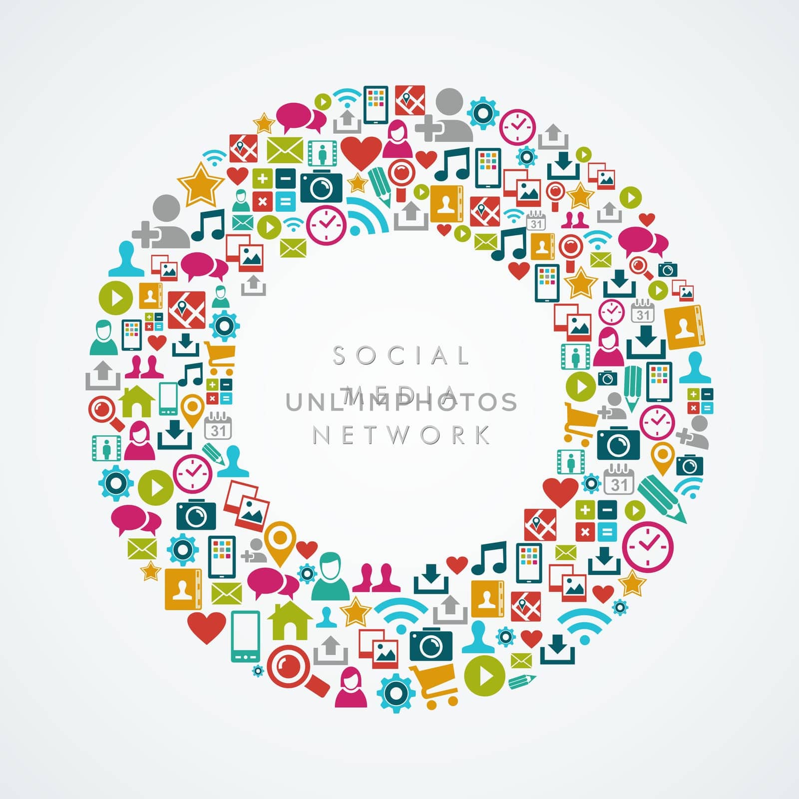 Colorful social media network icons round shape composition. EPS10 vector file organized in layers for easy editing.
