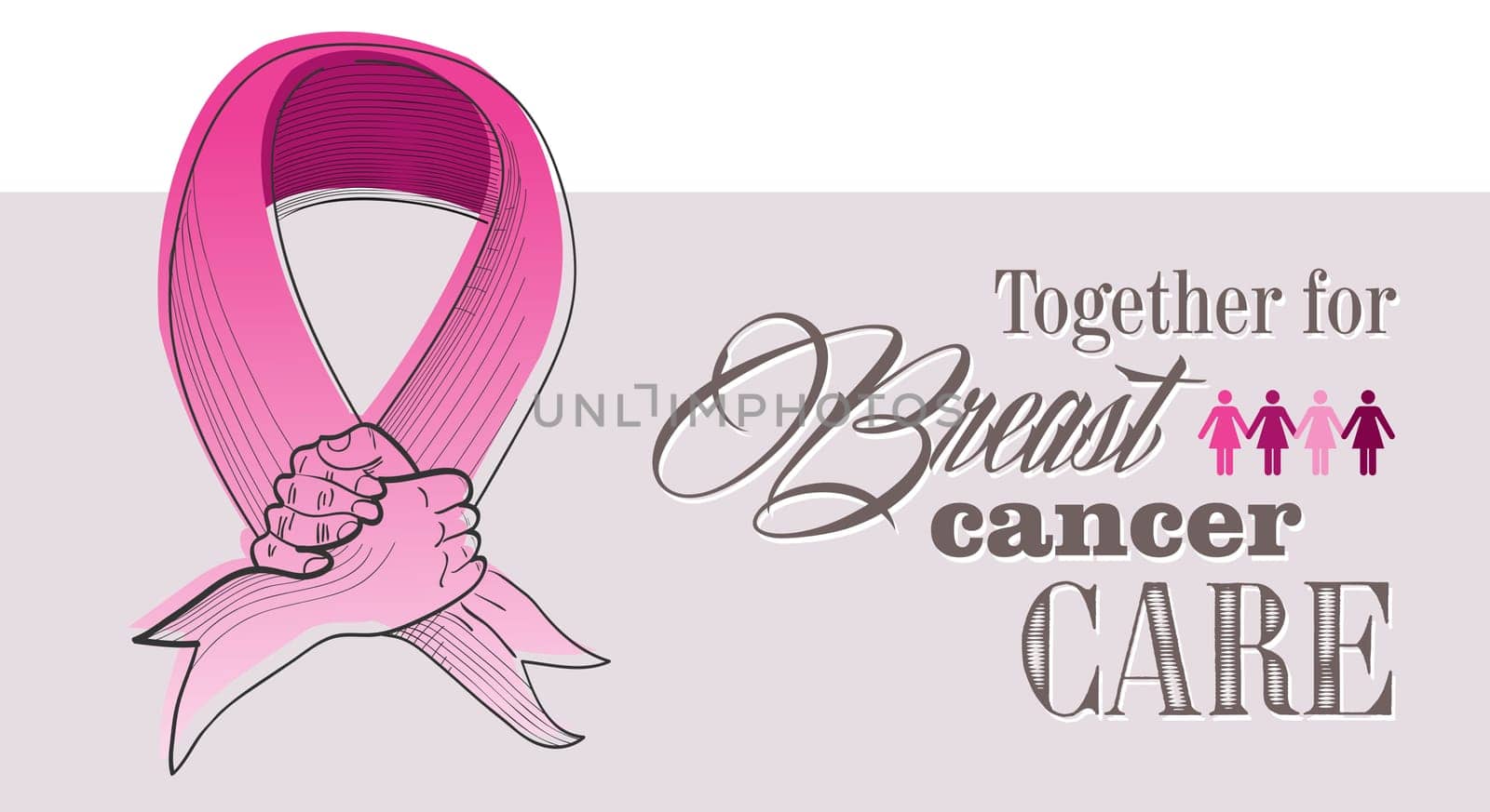 Global collaboration breast cancer awareness concept illustration. Human hands shake creating ribbon symbol. EPS10 vector file organized in layers for easy editing.