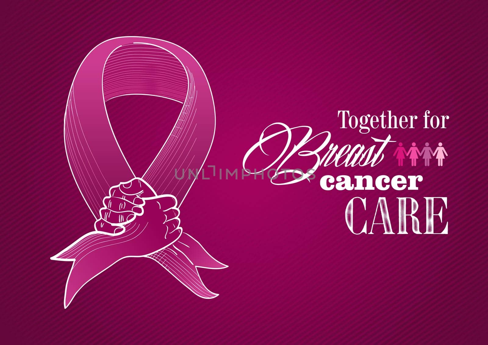 Global collaboration breast cancer awareness concept illustration. Human hands together creating a ribbon symbol. EPS10 vector file organized in layers for easy editing.
