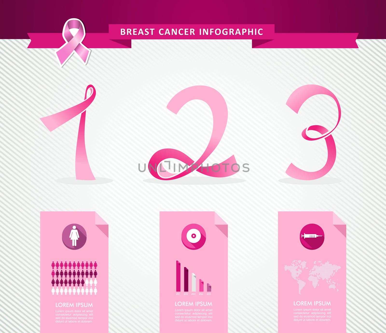 Breast cancer awareness concept Infographics template design. EPS10 vector file organized in layers for easy editing.